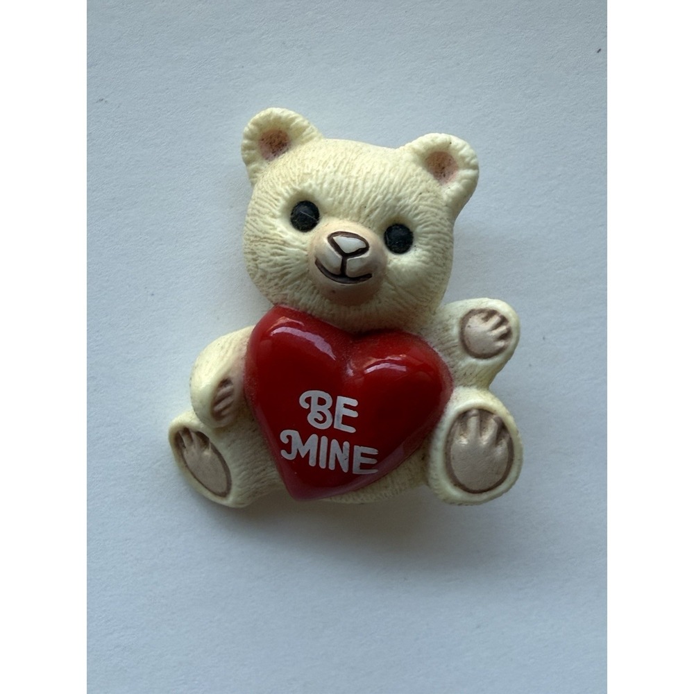 BE MINE Valentine Heart Teddy Bear BROOCH Vintage PIN Hallmark 1985 Love